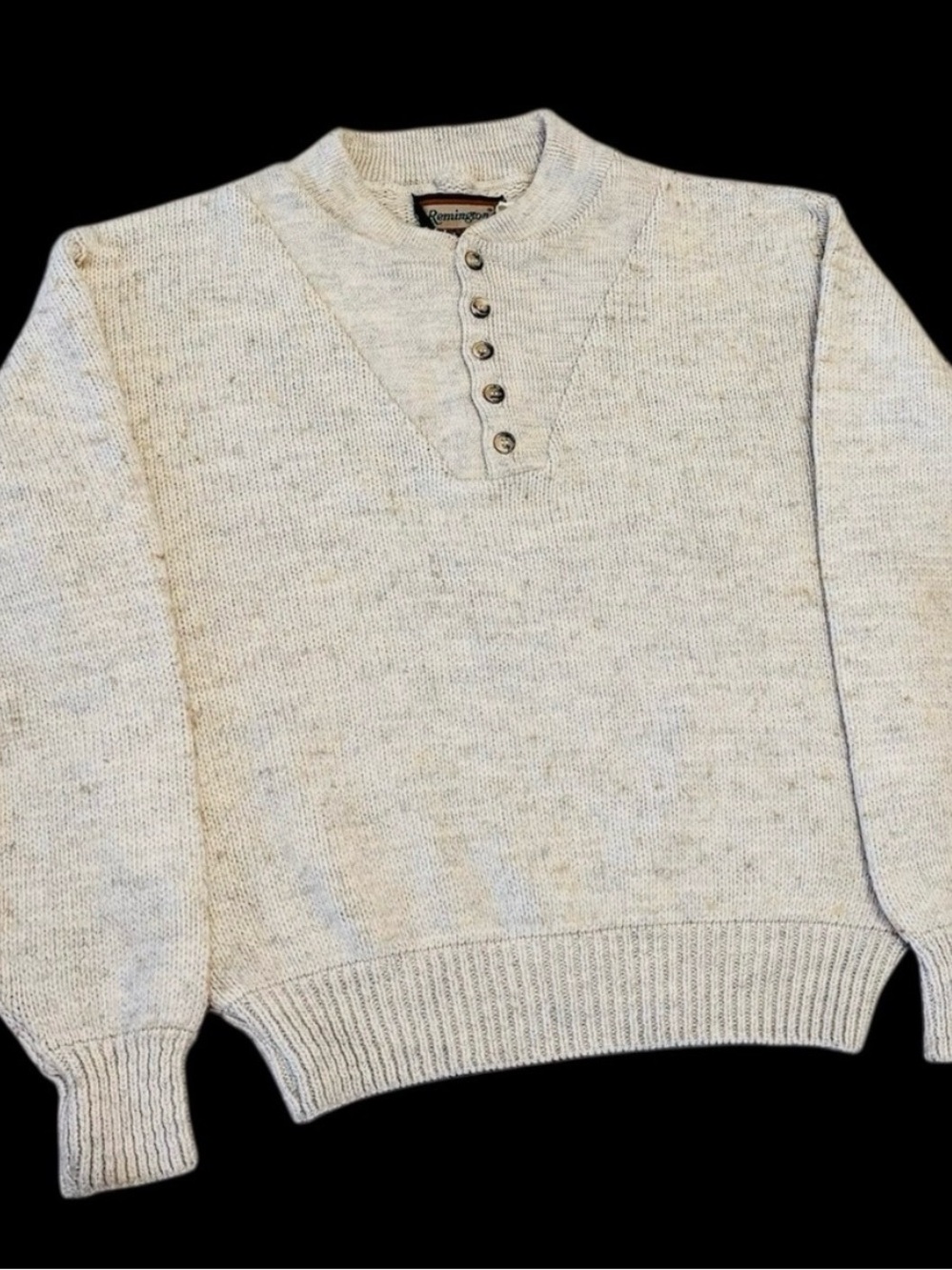 Vtg Remington Heavy Wool Blend Sweater Flecked Gray Cream Beige Large USA